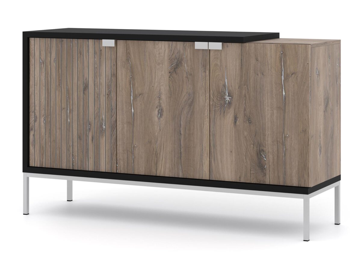 Moderne 3-türige Kommode Flagstaff Eiche Schwarz Tierra