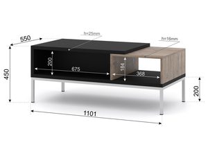 Miniaturka 3 - Nowoczesny stolik kawowy na metalowych nóżkach z wymiarami technicznymi