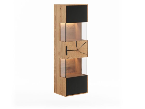 Hohe Vitrine aus massiver Eiche mit Glas