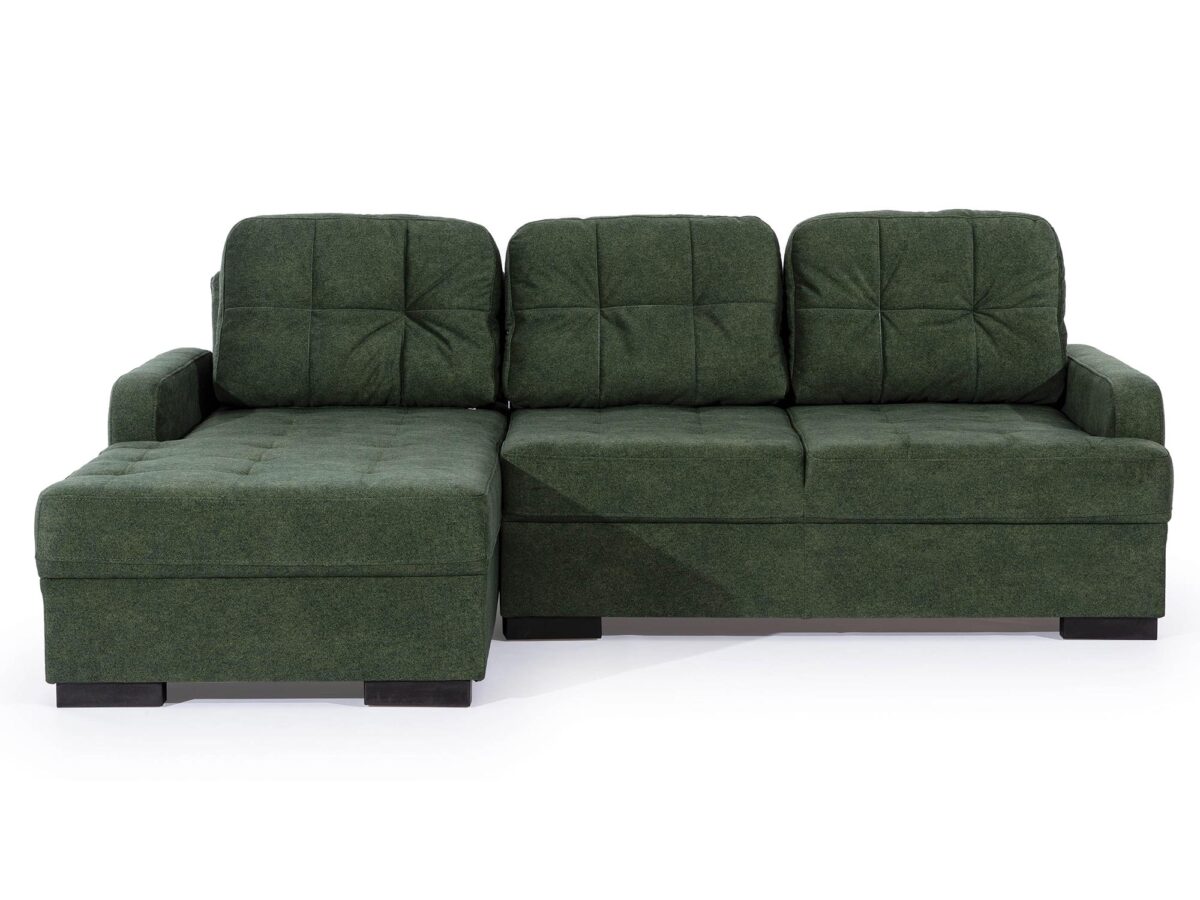 Grünes gestepptes Ecksofa mit Schlaffunktion LUMINOSO