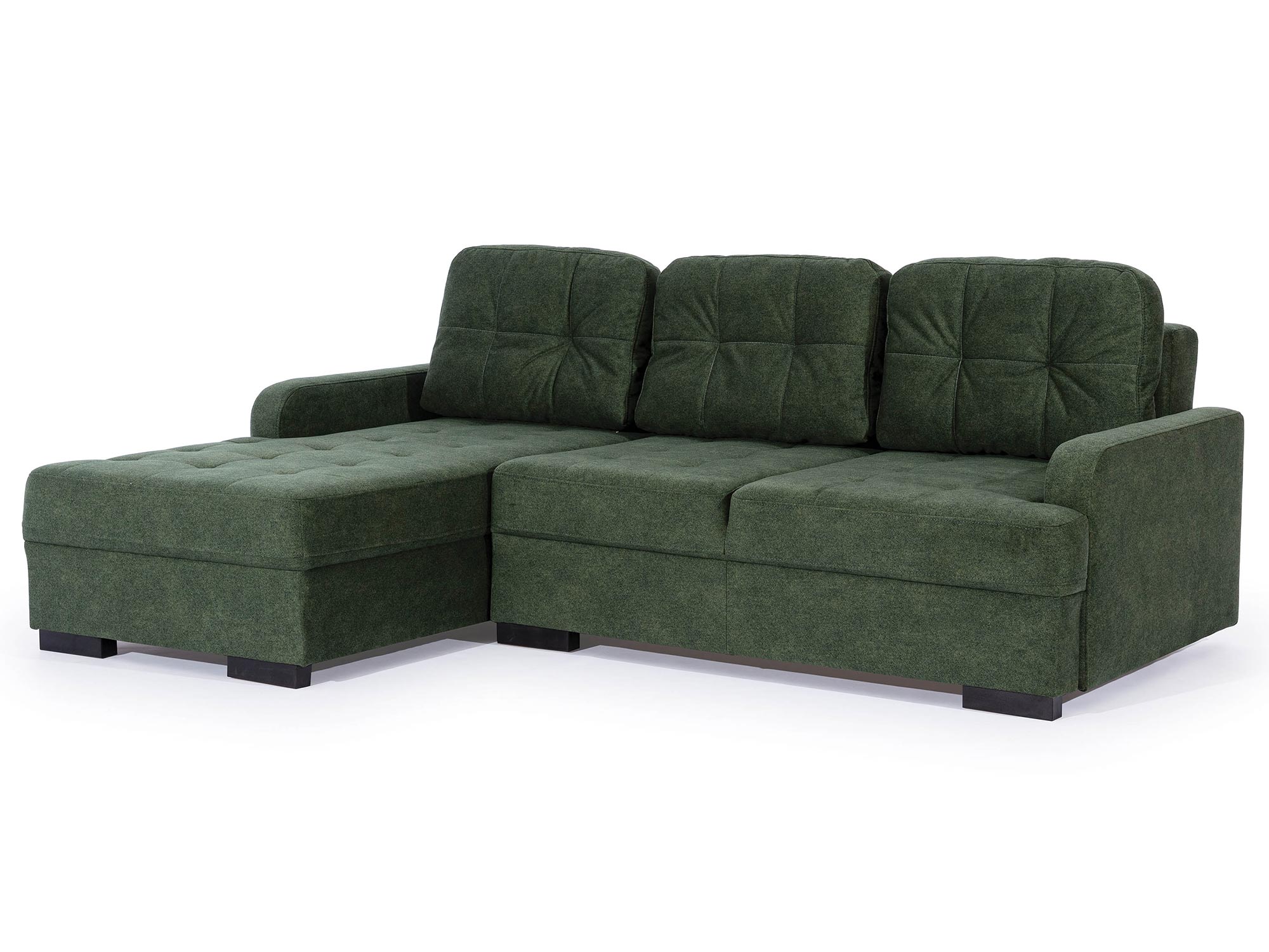 Komfortowy narożnik w zielonym kolorze z pikowanym oparciem Komfortowy narożnik w zielonym kolorze z pikowanym oparciem