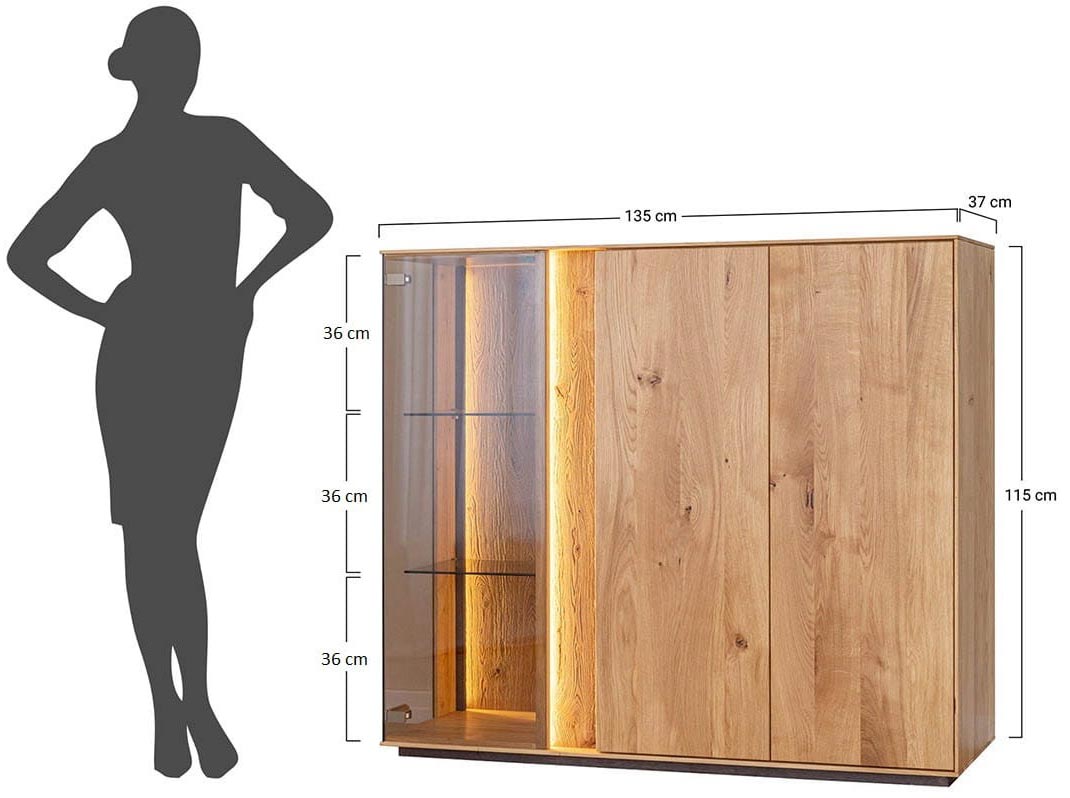 Wymiary technicznej niskiej witryny dębowej