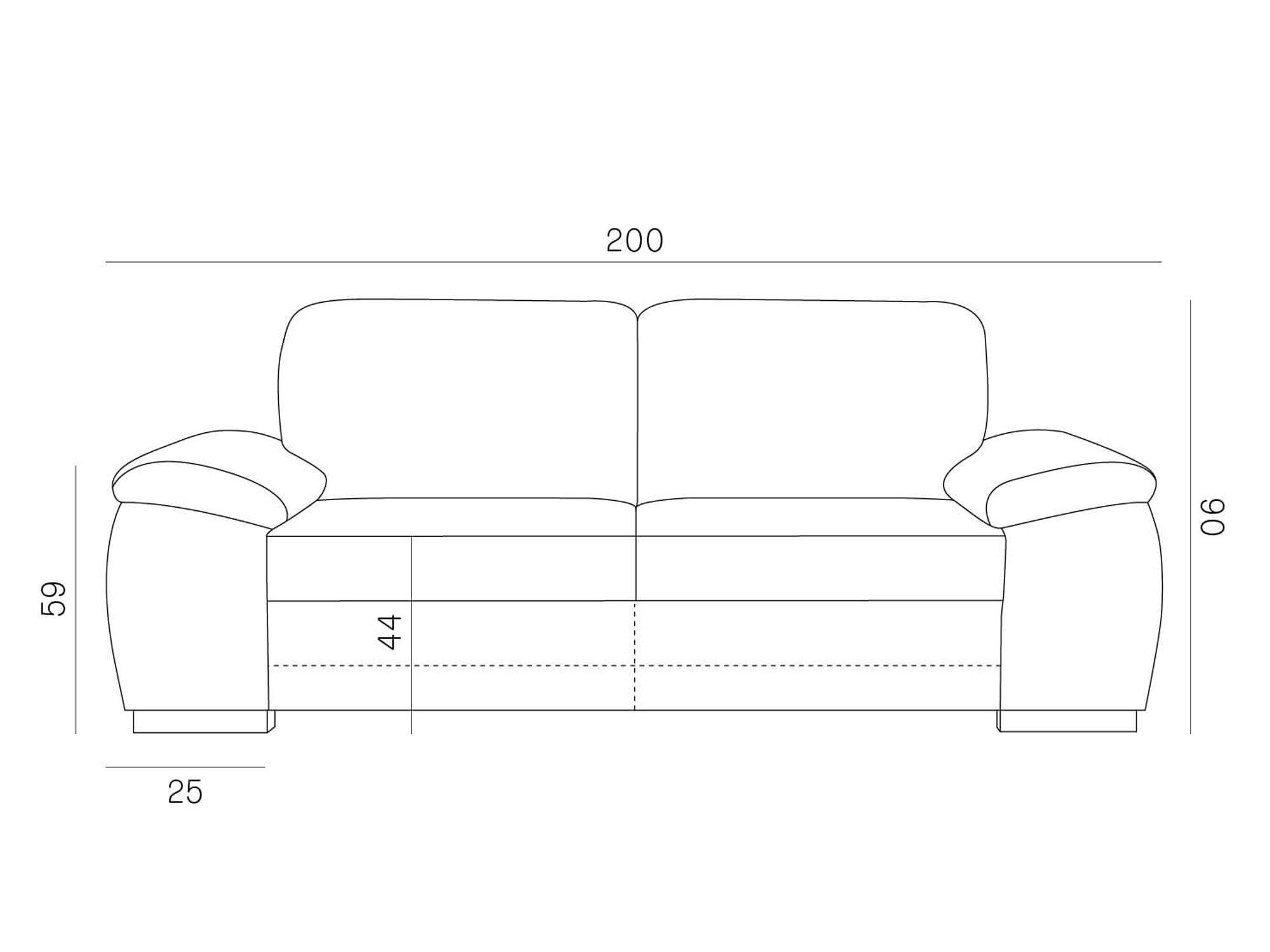 Rysunek techniczny sofy 3-osobowej z miękkimi podłokietnikami Rysunek techniczny sofy 3-osobowej z miękkimi podłokietnikami
