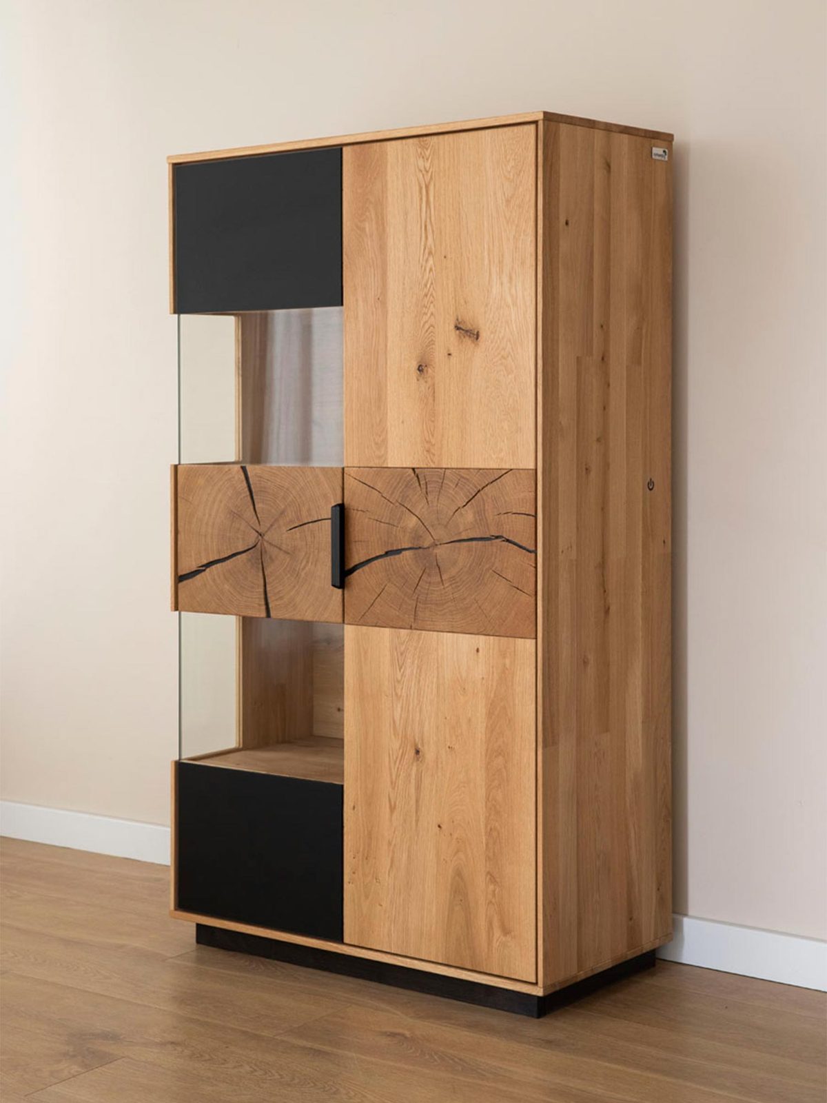 Moderní stojící vitrína s černým sklem Loftwood