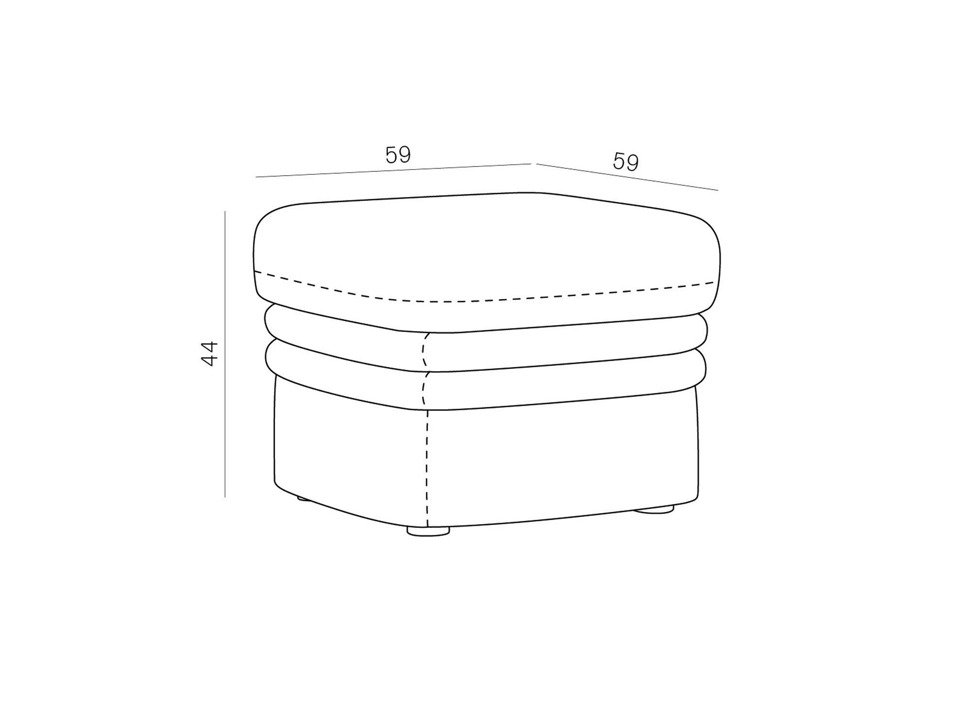 Techniczny rysunek pufa tapicerowanego z wymiarami Techniczny rysunek pufa tapicerowanego z wymiarami