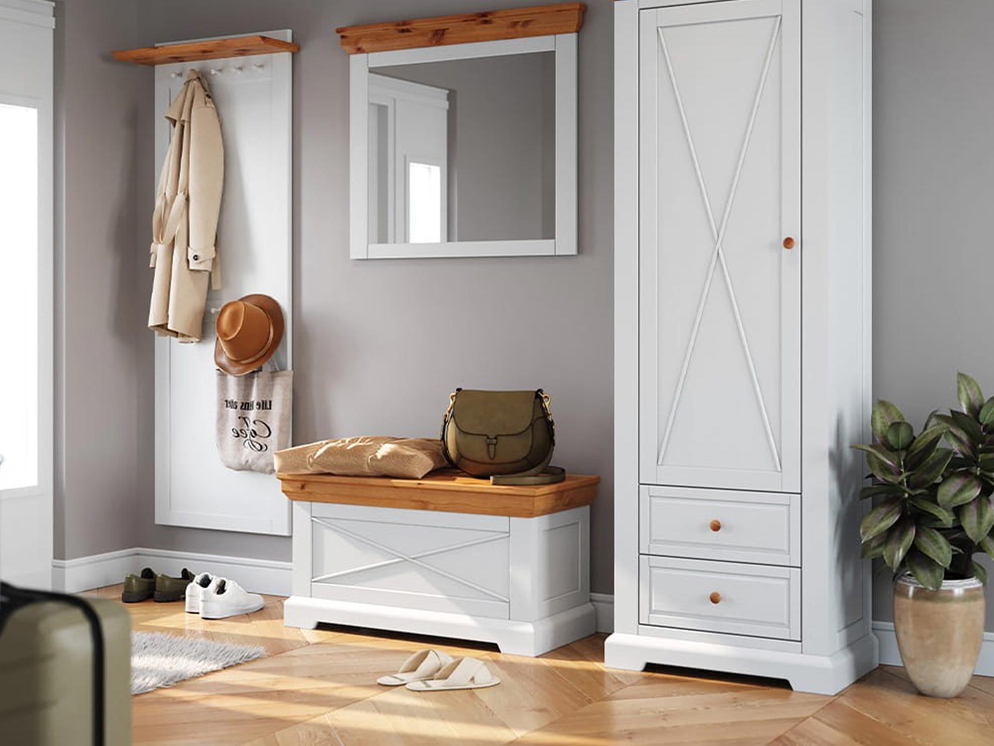 Zestaw mebli drewnianych białych do przedpokoju