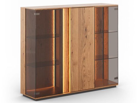 Nowoczesna witryna z oświetleniem LED i szklanymi drzwiami