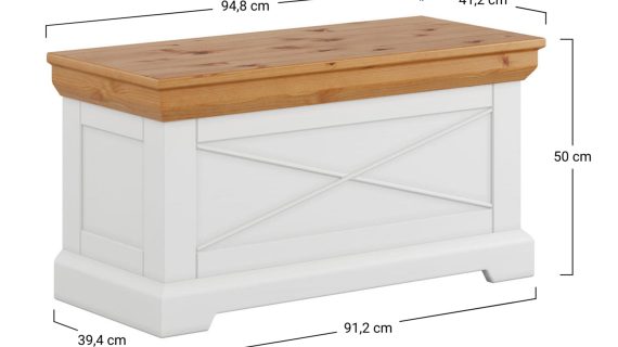 Miniaturka 7 - Skrzynia biała z drewnianym blatem oraz wymiarami technicznymi