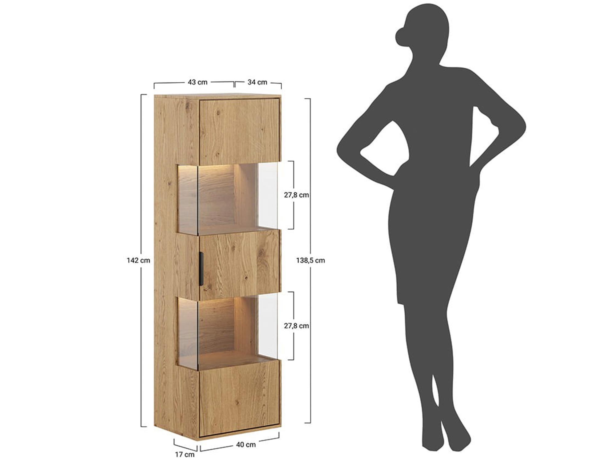 Wysoka witryna z nowoczesnym wzornictwem i podświetleniem