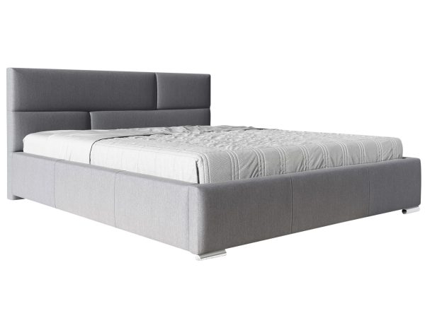 Světle šedé postel – minimalistický čelo, bez pojemnika, klasická forma.