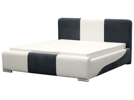 Szaro-czarne łóżko tapicerowane w stylu kontrastowym,