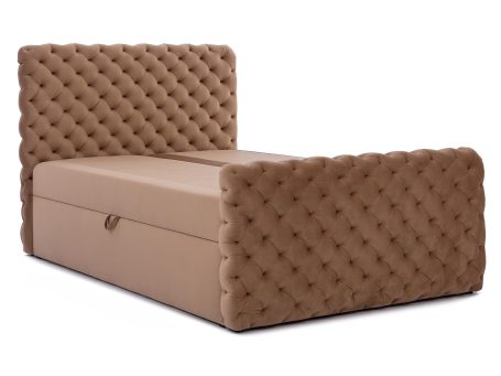 Łóżko tapicerowane z przeszyciami, brązowe, styl loftowy