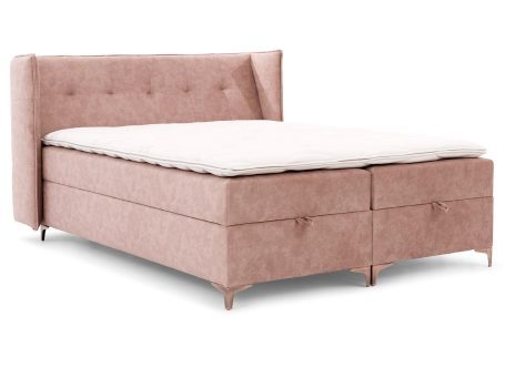 Różowe łóżko wysokie z pojemnikiem na pościel