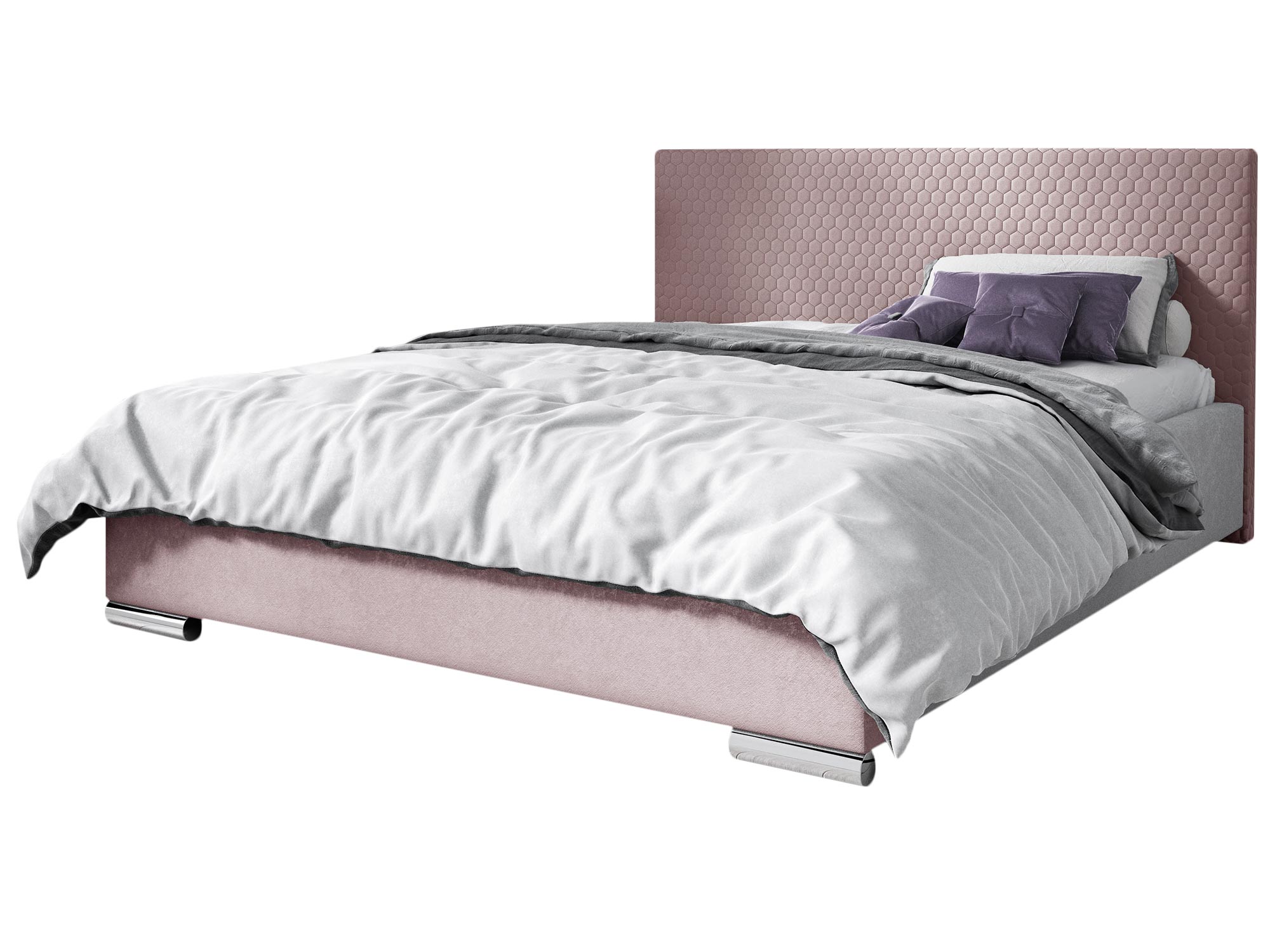 Różowe łóżko z matowym wykończeniem i minimalistyczną formą. Różowe łóżko z matowym wykończeniem i minimalistyczną formą.