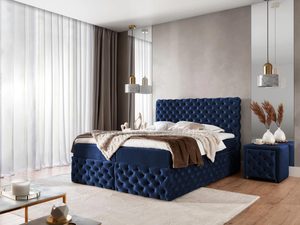 Miniaturka 13 - Łóżko tapicerowane pikowane, granatowe, styl glamour w nowoczesnje sypialni