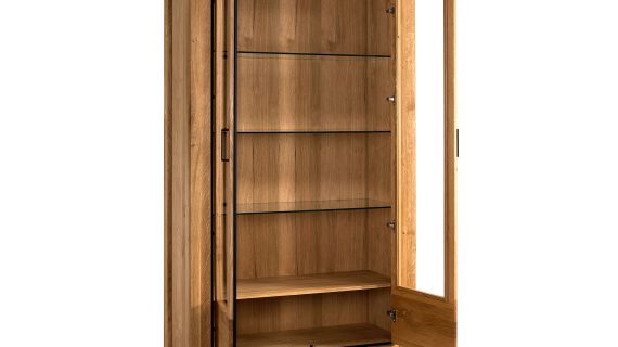 Miniaturka 1 - Witryna z litego drewna z przeszklonymi drzwiami i półkami