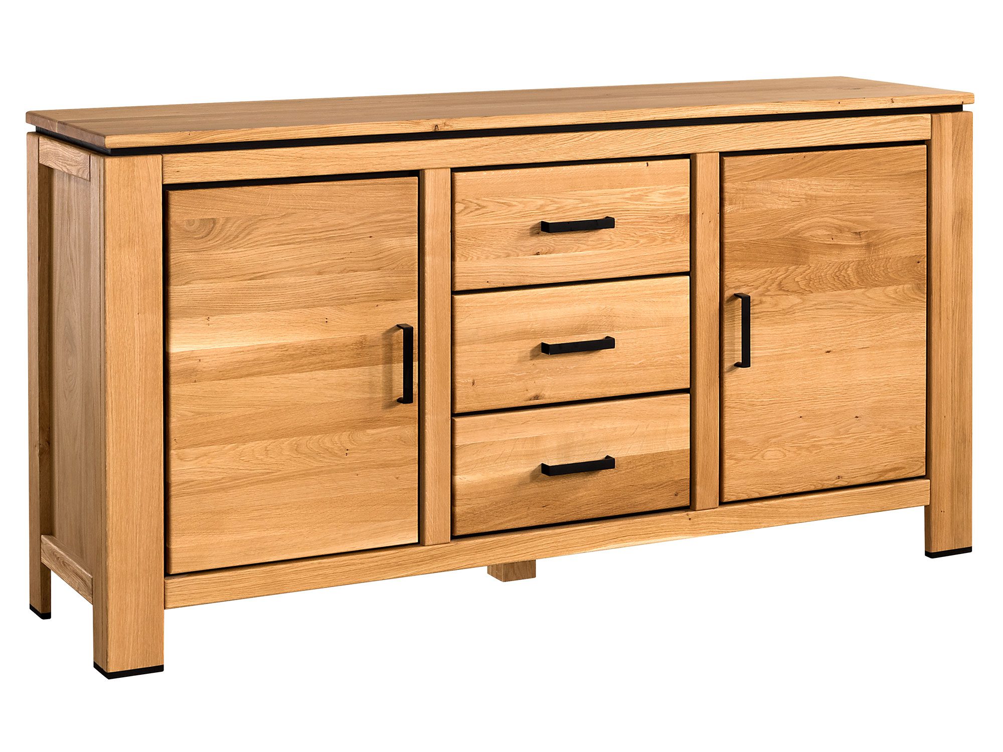 Komoda dębowa z trzema szufladami i dwiema szafkami