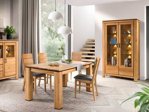 Miniaturka 10 - Zestaw stołu i czterech krzeseł z litego drewna do jadalni