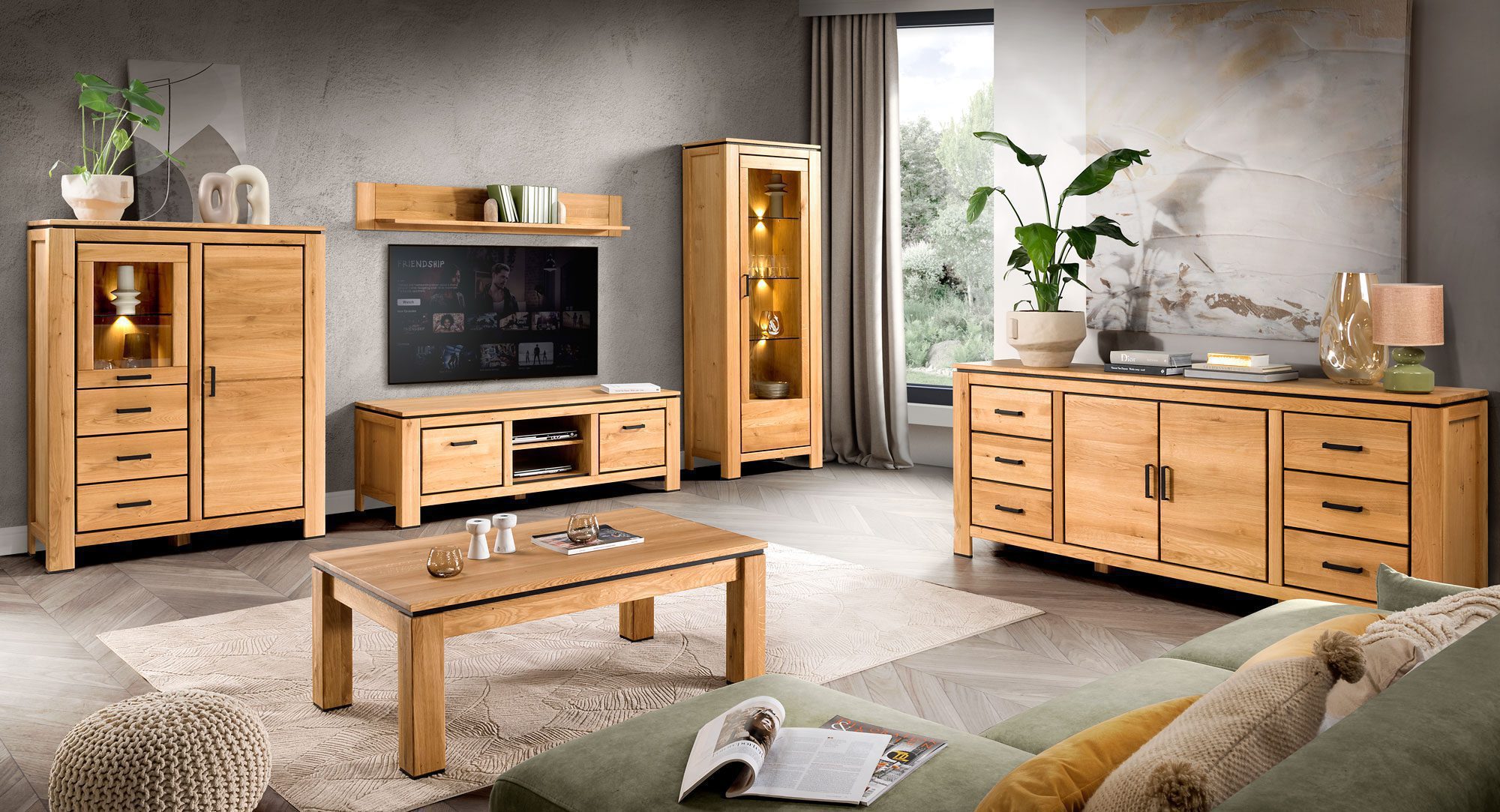 Komplet mebli dębowych do salonu