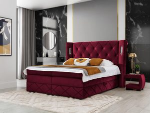 Miniaturka 9 - Łóżko w kolorze bordowym - luksusowy model z wyrazistym pikowaniem, głęboki, elegancki kolor, idealny do klasycznych wnętrz.