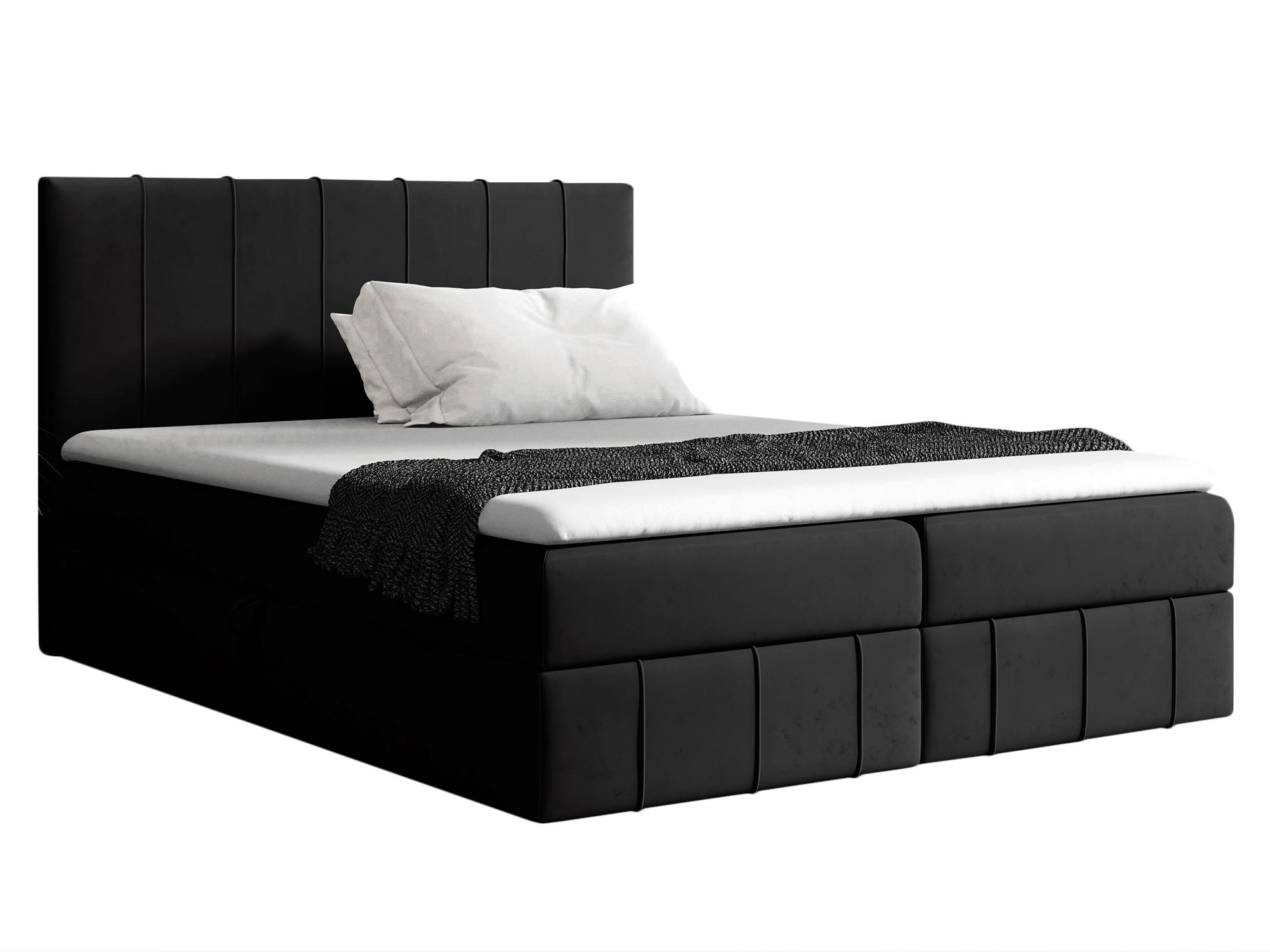 Czarne łózko tapicerowane z prostym zagłówkiem Czarne łózko tapicerowane z prostym zagłówkiem