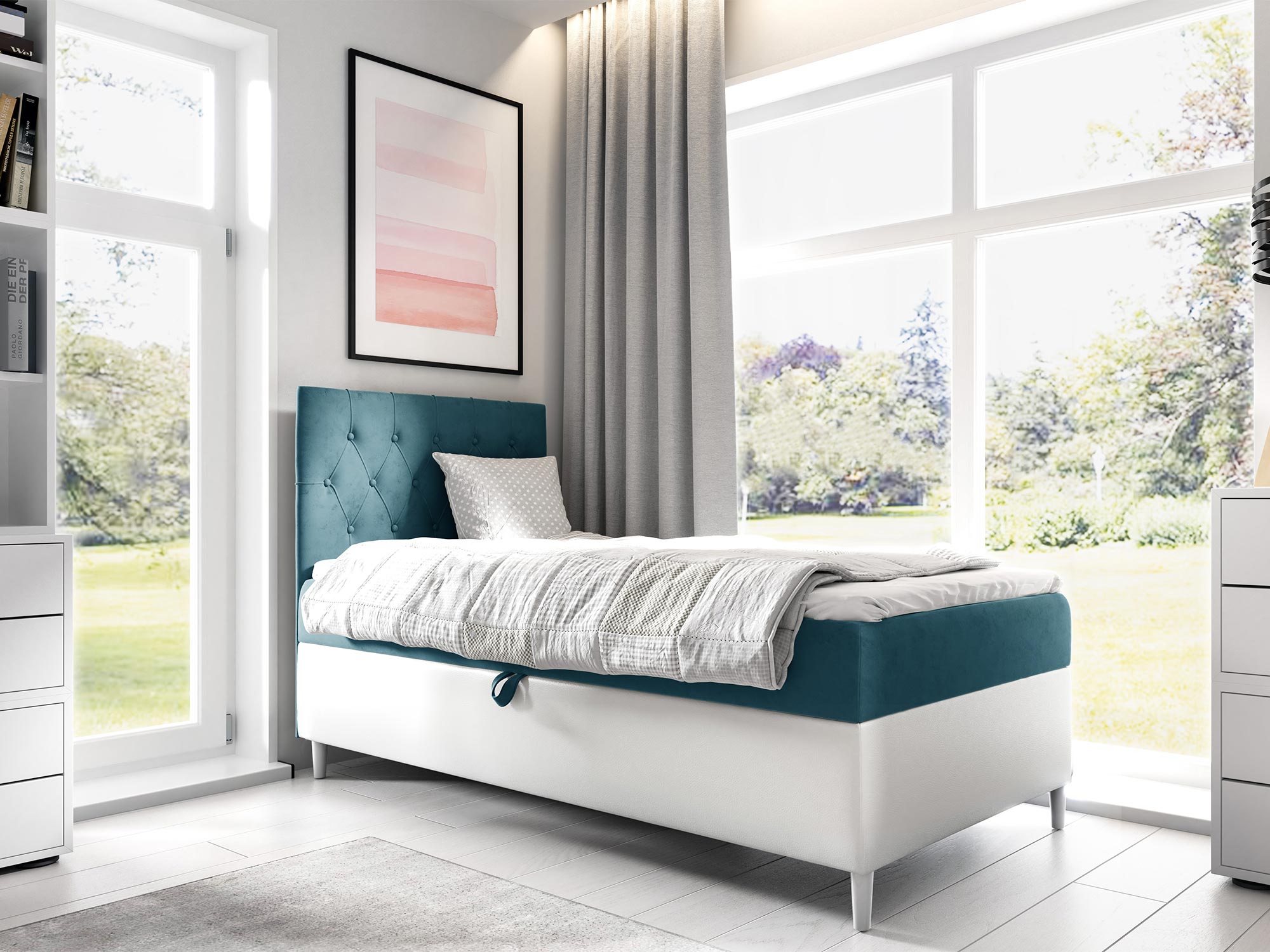 Młodzieżowe łóżko w nowoczesnym pokoju dla nastolatka Młodzieżowe łóżko w nowoczesnym pokoju dla nastolatka