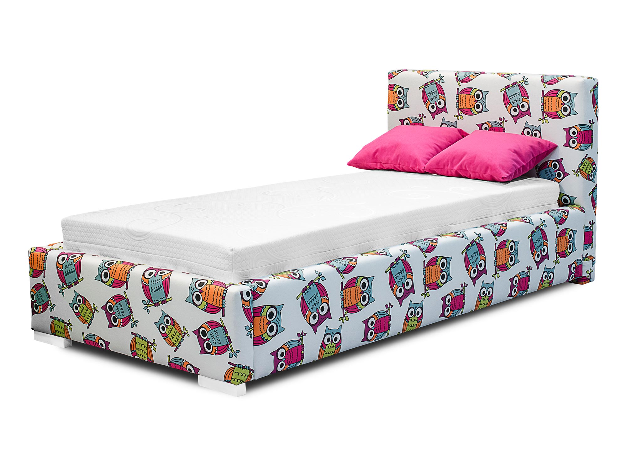 Łóżko dziecięce w sowy z różowymi poduszkami Łóżko dziecięce w sowy z różowymi poduszkami