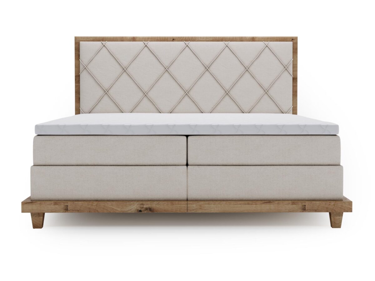 Boho Doppel-Boxspringbett mit Bettkasten BEIGE