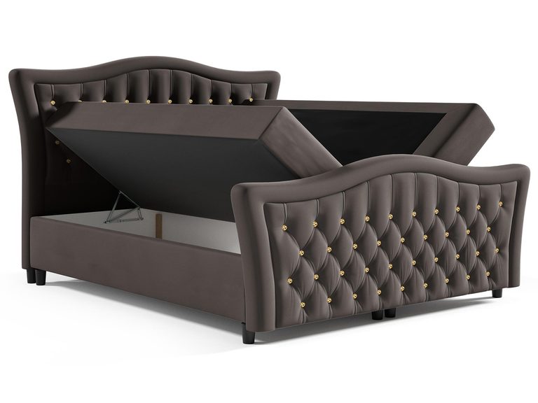 Brązowe łóżko z otwartym pojemnikiem w stylu glamour