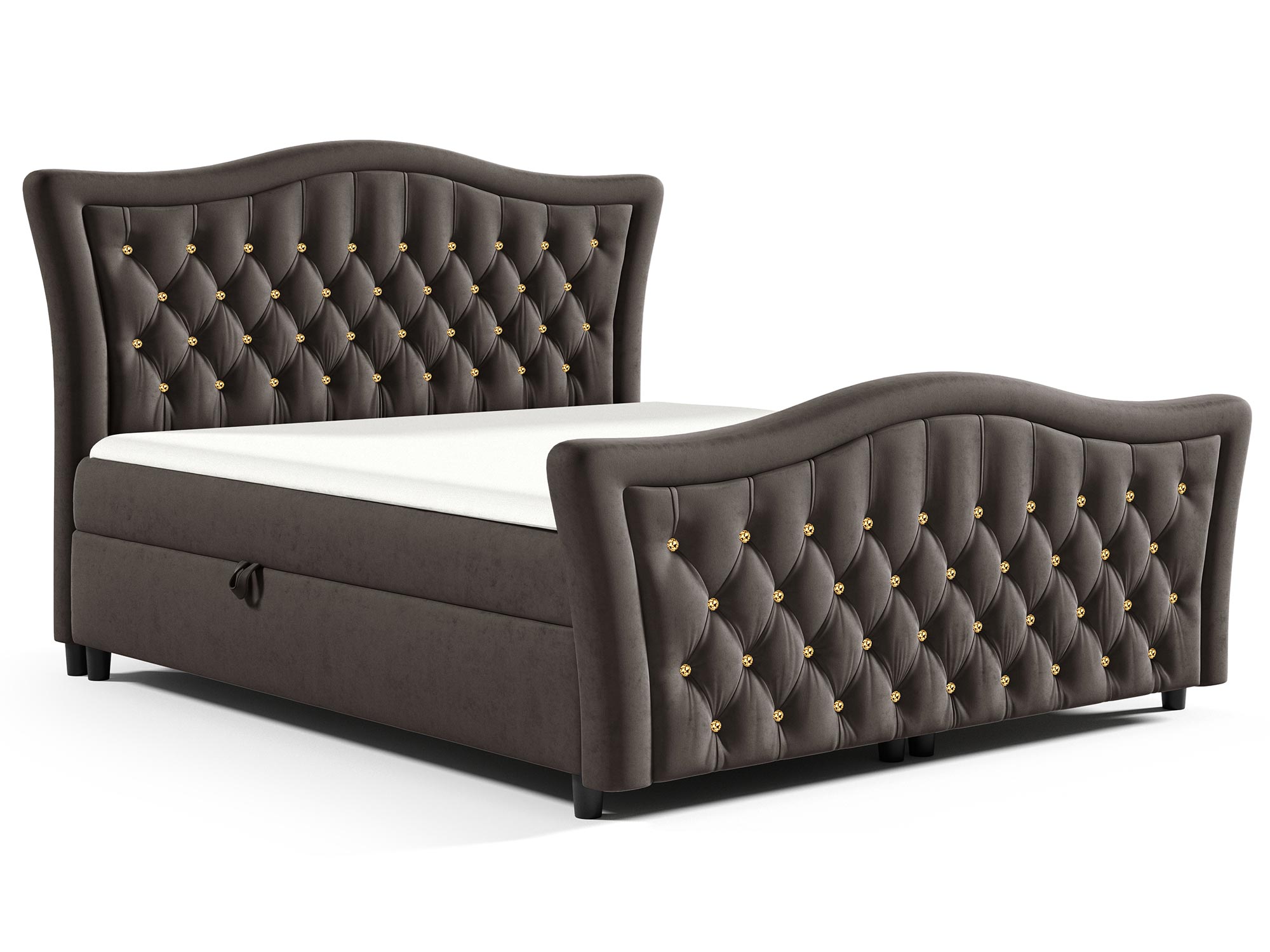 Łóżko w kolorze brązowym z falistym zagłówkiem Łóżko w kolorze brązowym z falistym zagłówkiem- nowoczesne łóżko z miękkim pikowanym zagłówkiem, elegancka jasna tkanina, idealne do minimalistycznych wnętrz.