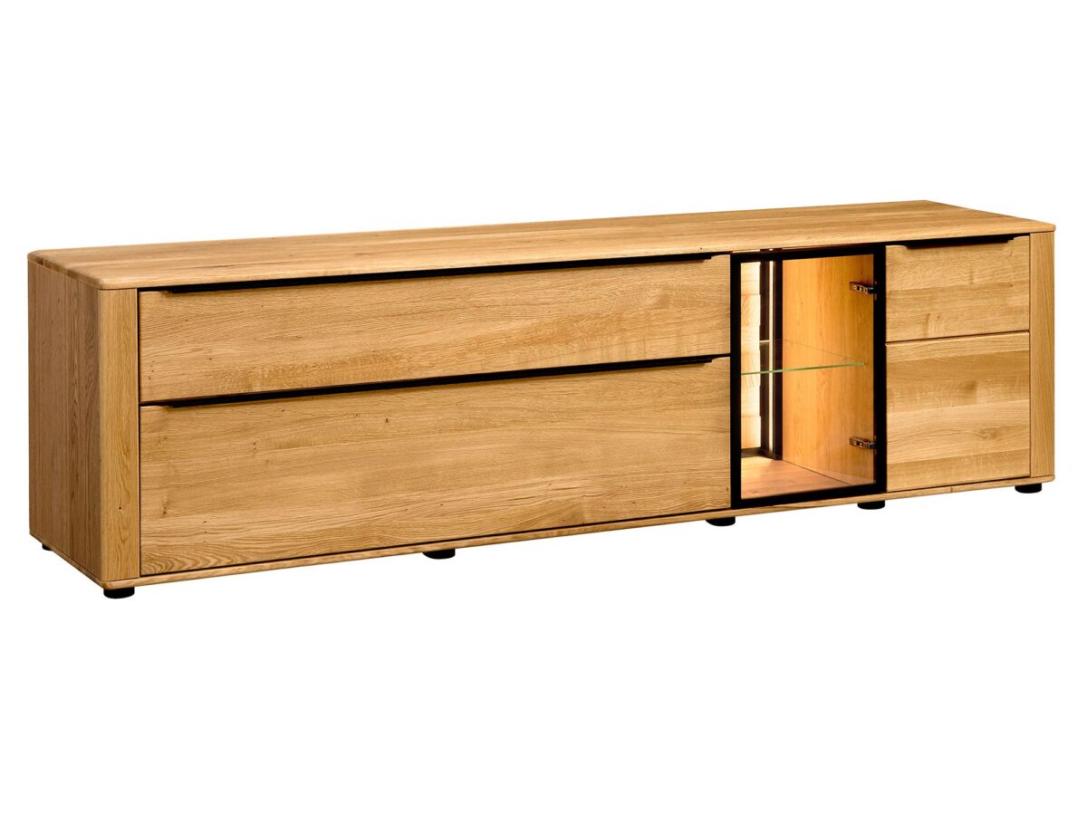 Modernes TV-Lowboard 200 cm aus Massiveiche mit Beleuchtung Shine