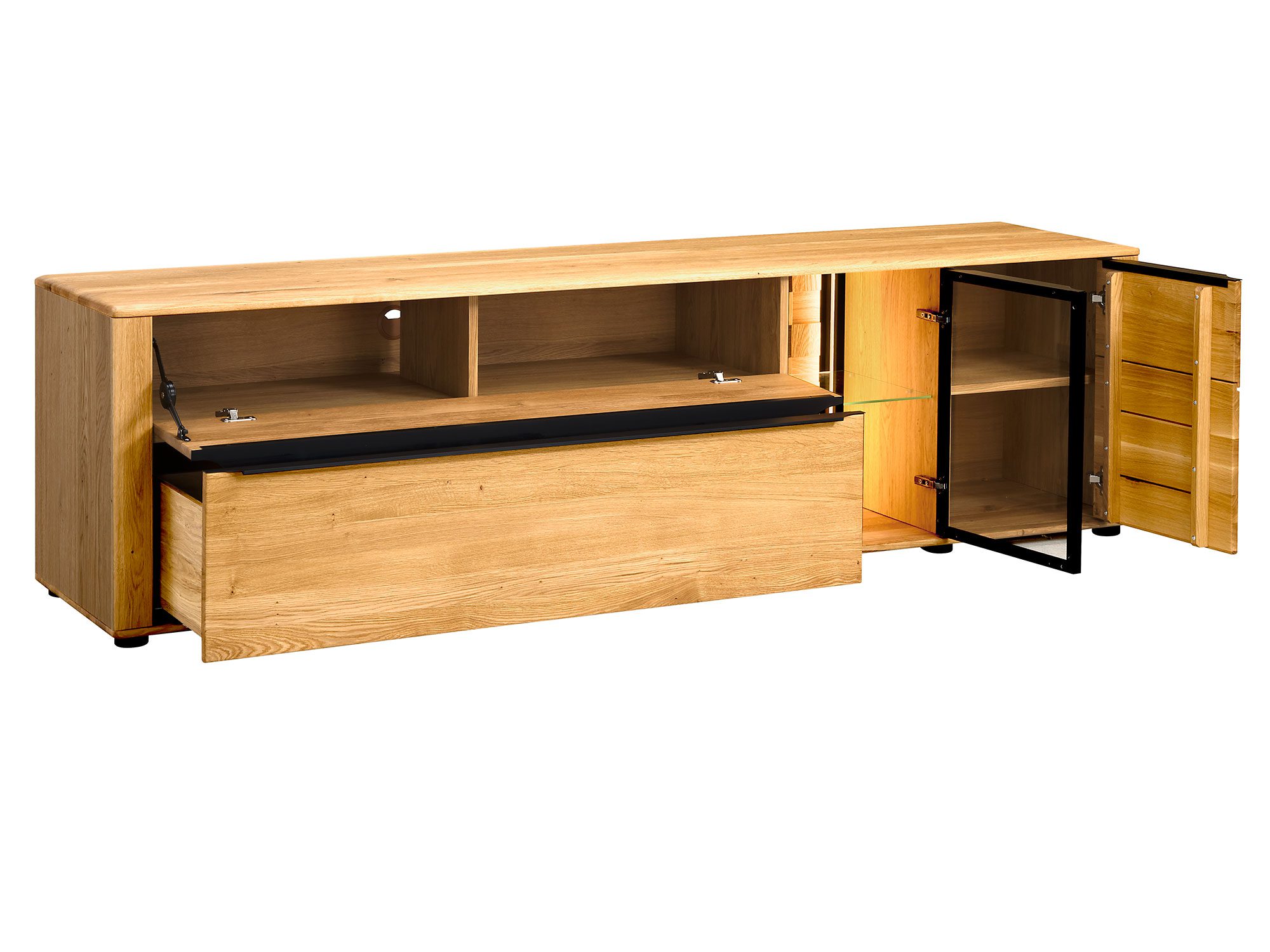 Nowoczesna szafka RTV z dębu z otwartą półką