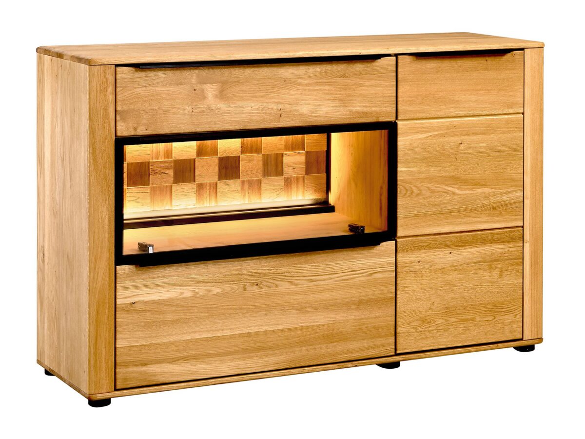 Kleine Kommode aus Massiveiche mit Beleuchtung Shine Typ 44
