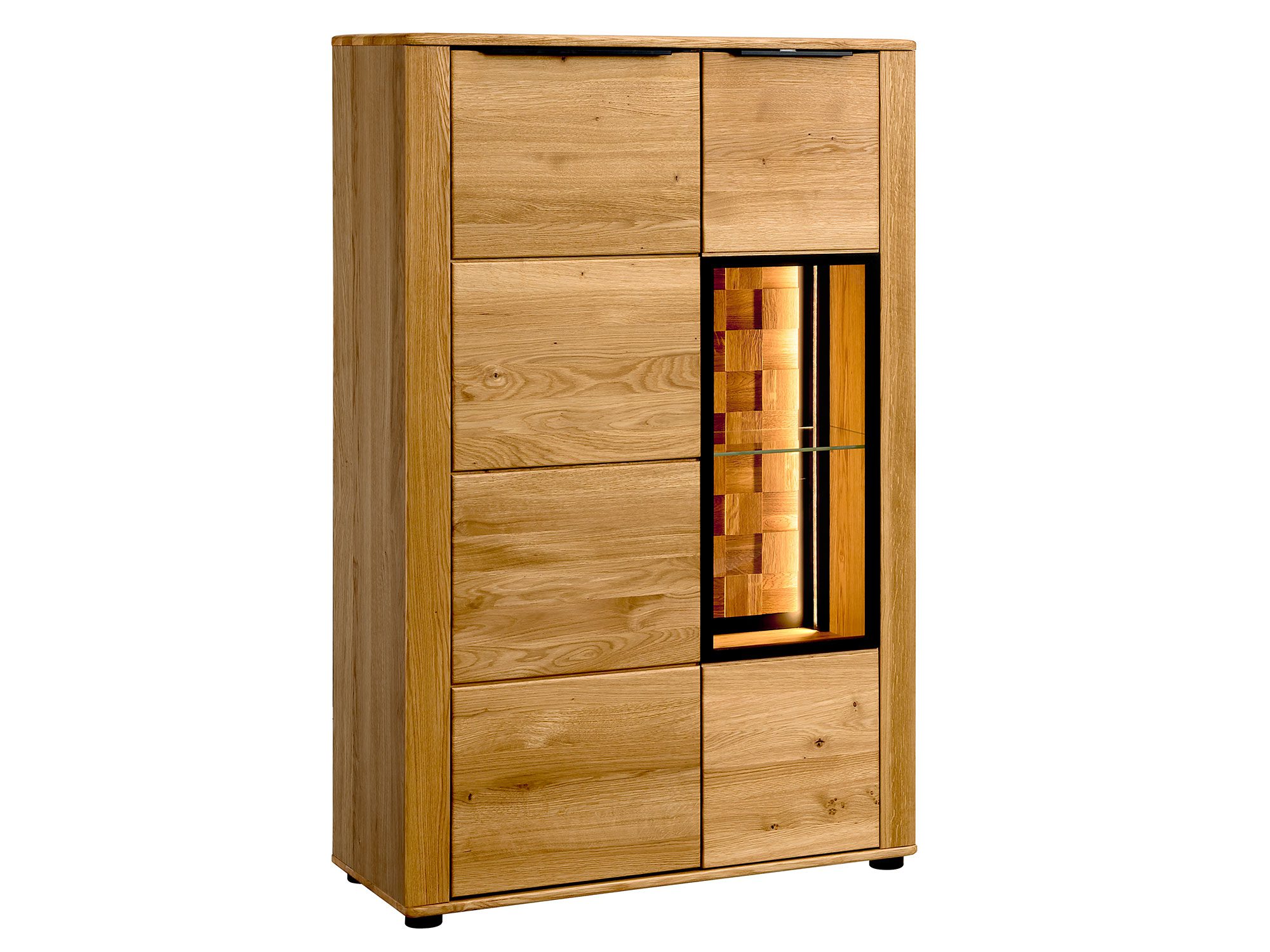 Nowoczesna szafa dębowa z podświetleniem i pionowymi frontami