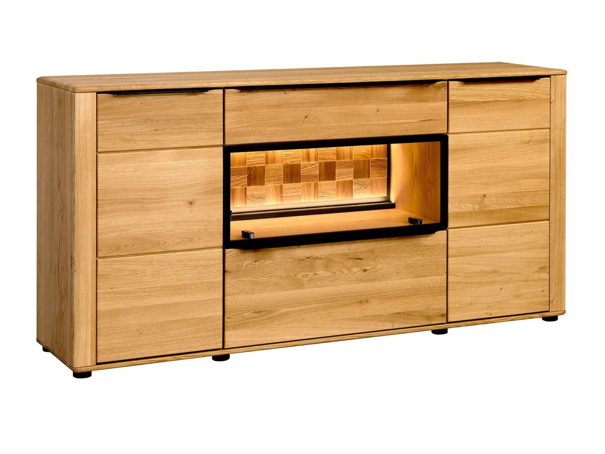Niedrige Kommode aus Massiveiche mit Beleuchtung Shine Typ 49