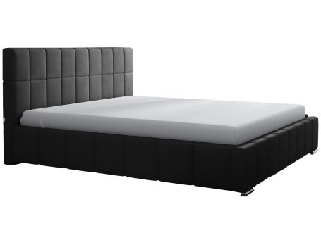 Klasyczne łóżko czarne z prostą ramą i tapicerowanym zagłówkiem