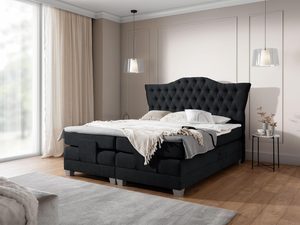 Miniaturka 9 - Czarne łóżko kontynentalne z pikowanym zagłówkiem – minimalistyczne łóżko z głębokim pikowaniem w nowoczesnym stylu.