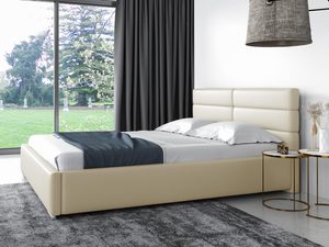 Miniatura 3 - Béžové čalouněná postel z elegantním čelem a ciemnymi závěsy