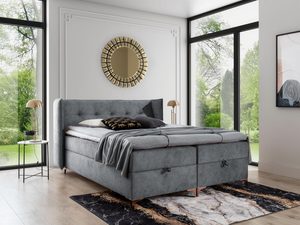 Miniatura 10 - Světle šedé čalouněná postel z jednoduchým čelem a prošíváním – elegantní postel v stonowanym, světlým odcieniu z ozdobnym povrchovou úpravou.