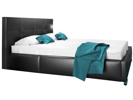 Czarne łóżko z białym stelażem i miękkim obiciem