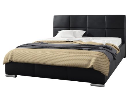 Nowoczesne łóżko czarno-beżowe z eleganckim przeszyciem