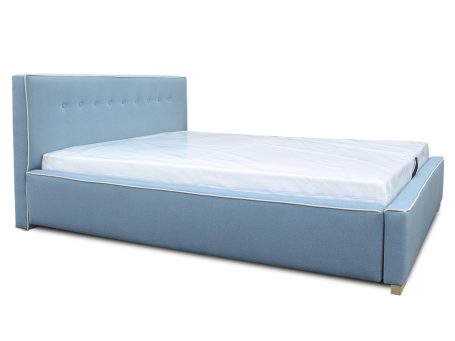 Niebieski materac tapicerowany z białym przeszyciem w stylu minimalistycznym