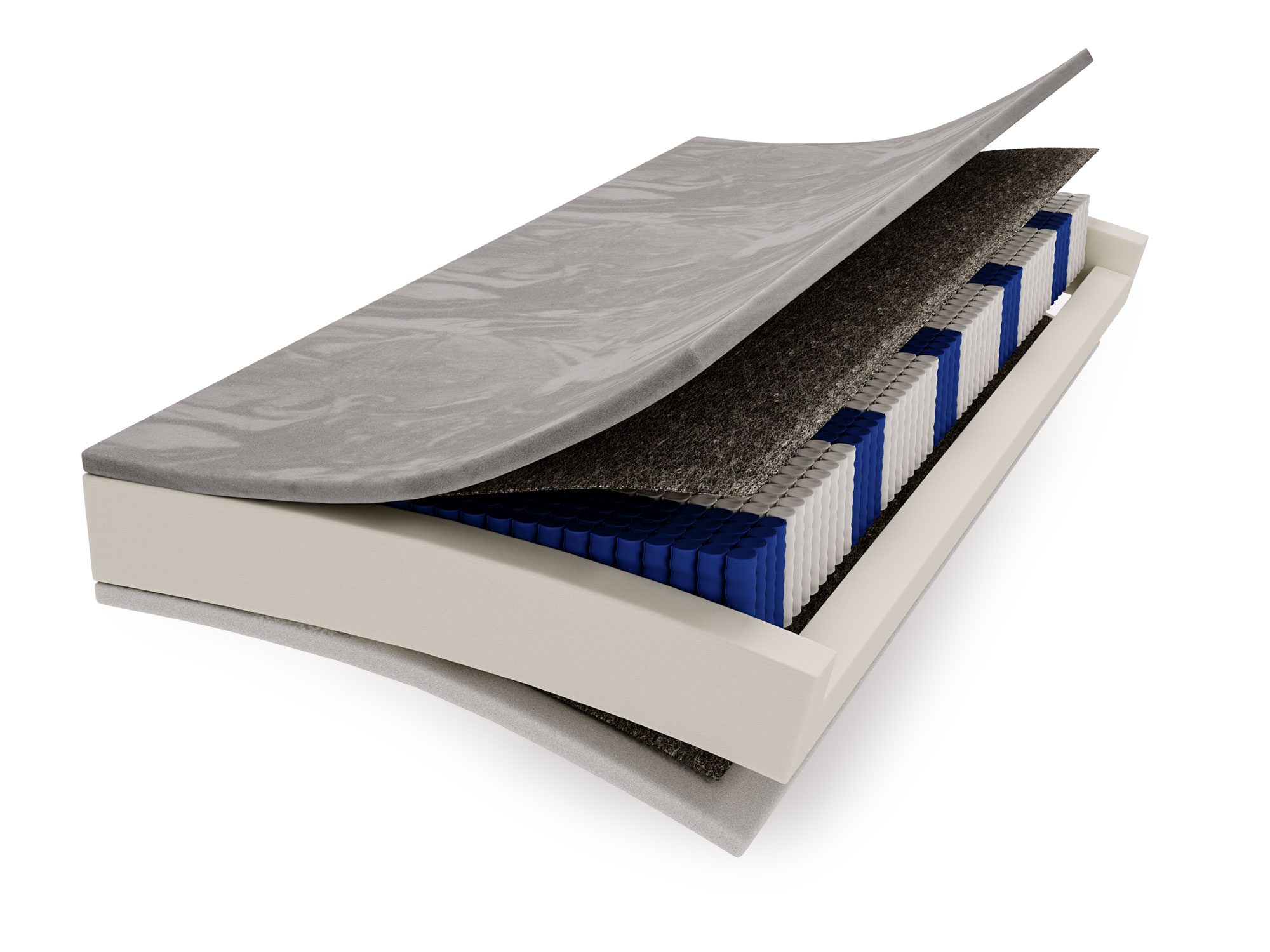 Przekrój materaca z pianką i sprężynami kieszeniowymi dla maksymalnego komfortu