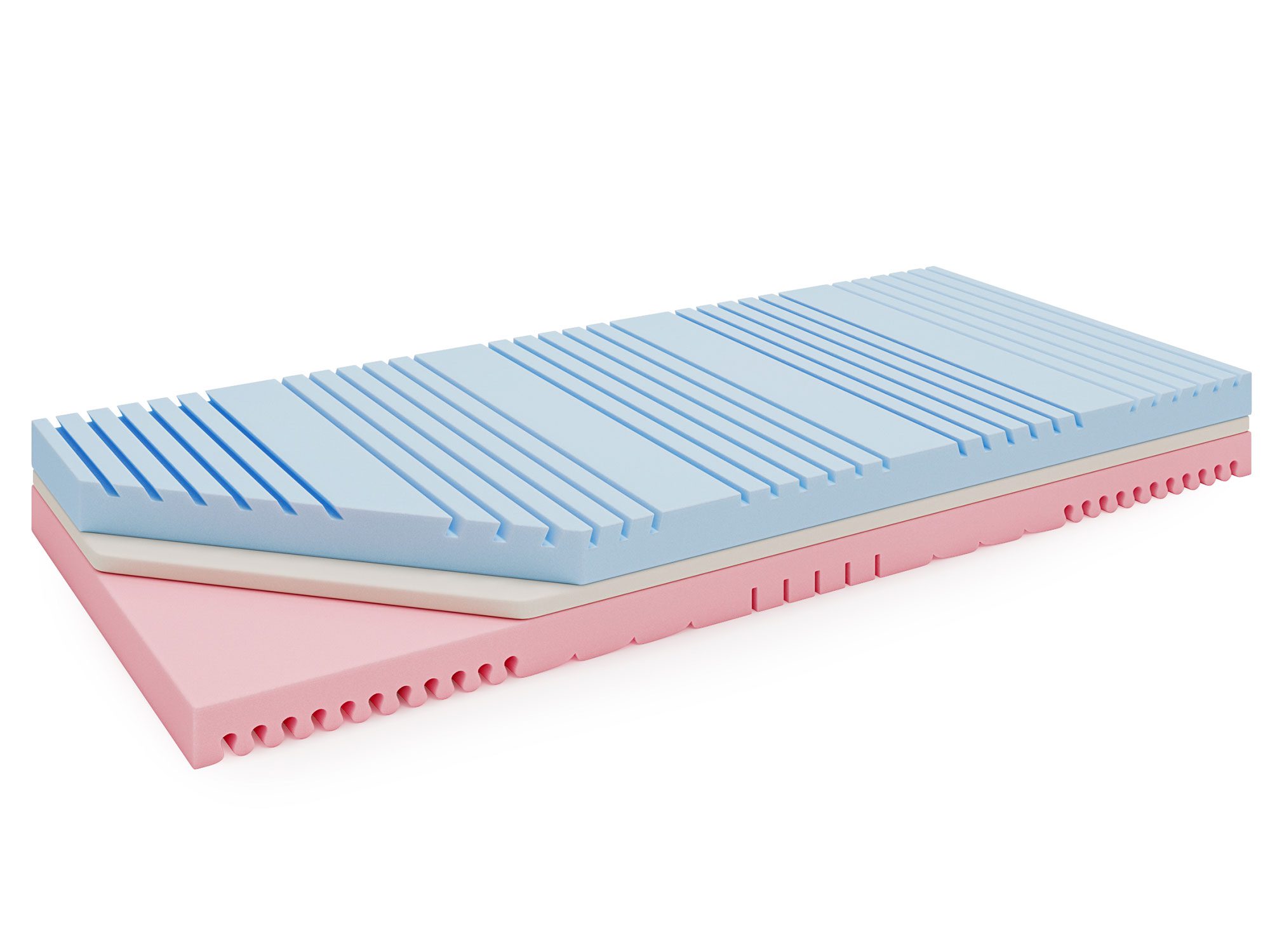 Warstwy materaca z falowaną pianką w kolorze błękitu