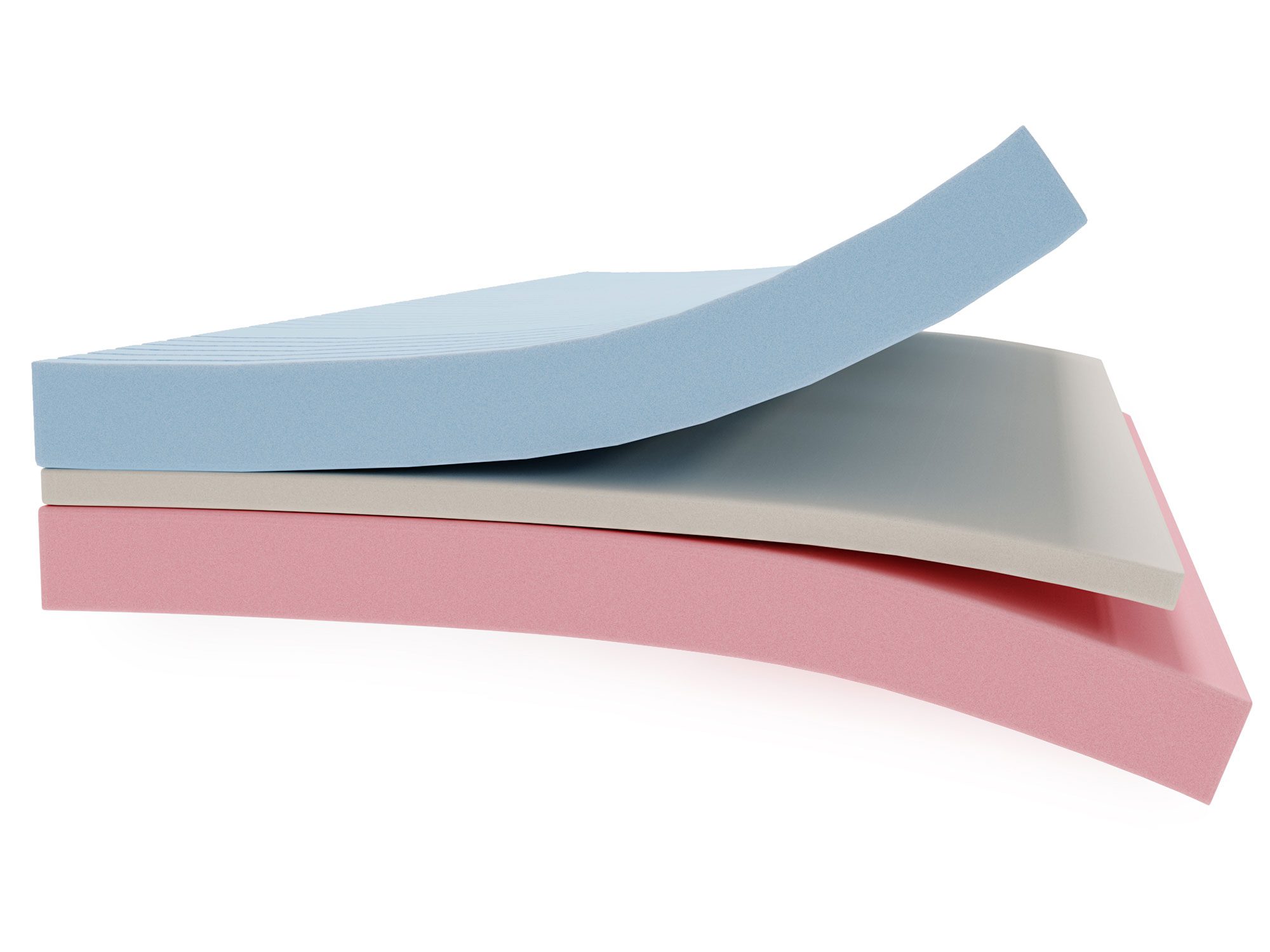 Elastyczny materac z niebieską falowaną pianką i różową warstwą