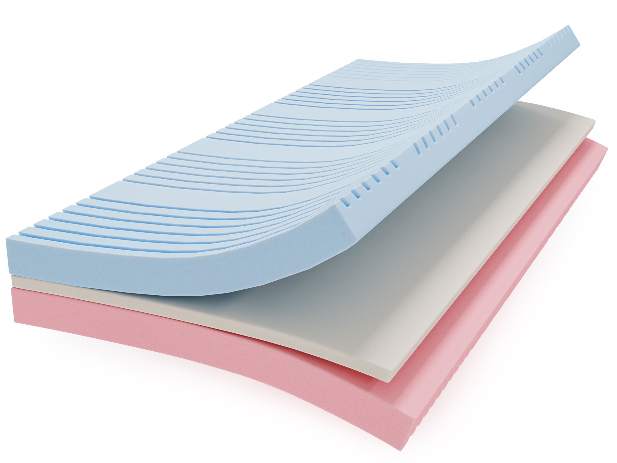 Trójwarstwowy materac z niebieską pianką i różową bazą