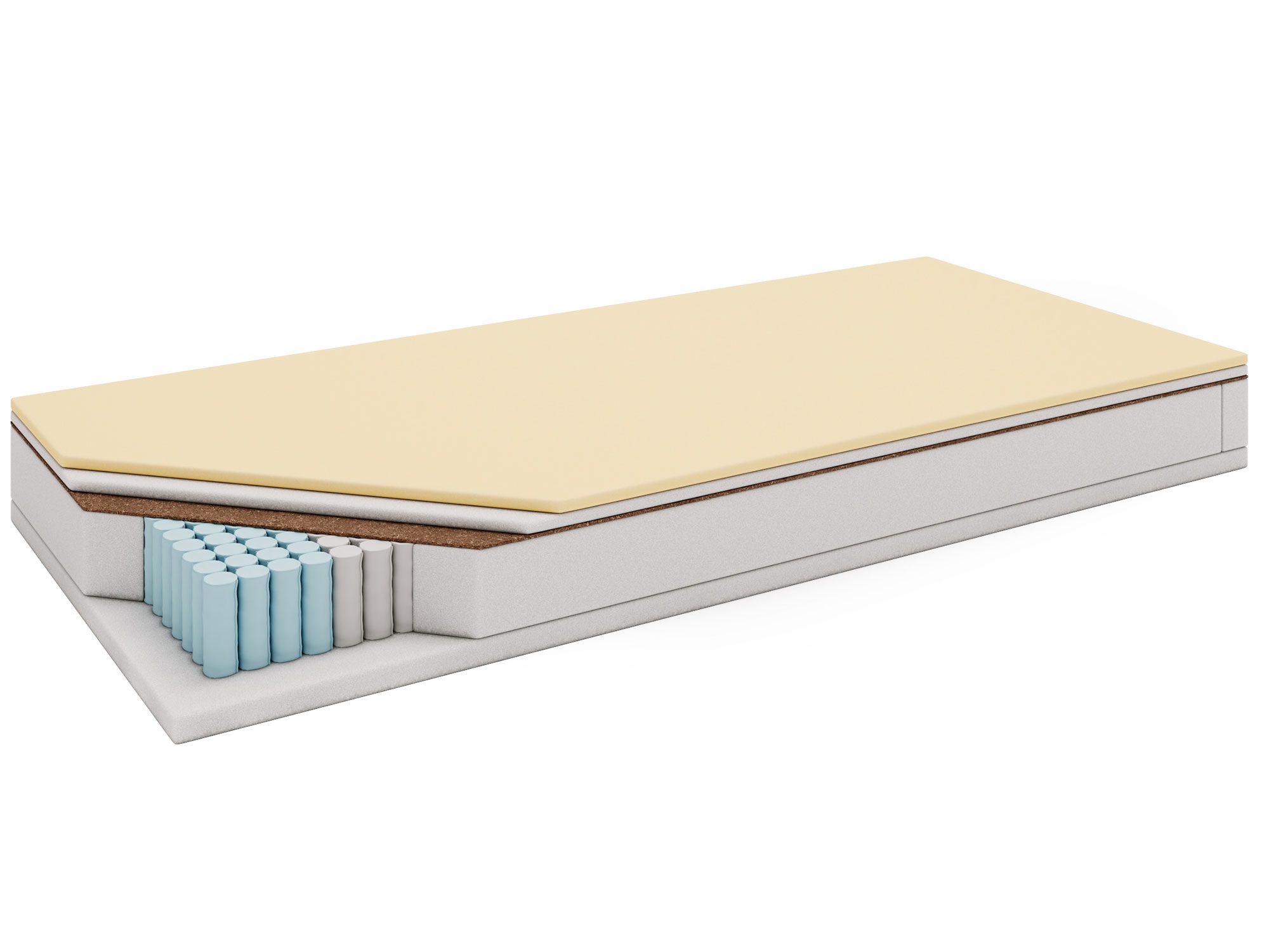 Piankowy materac z żółtą powierzchnią na białym tle