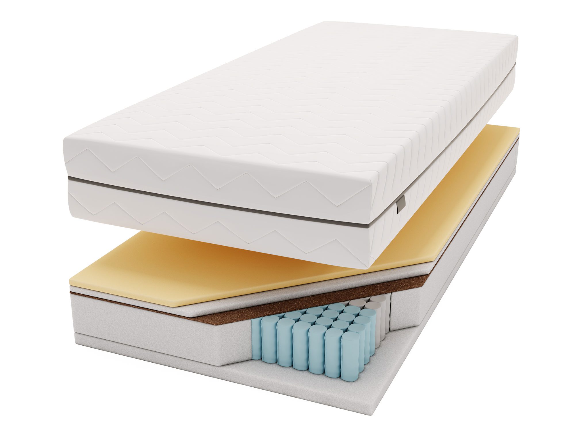 Materac z pokrowcem i elastyczną warstwą żółtej pianki