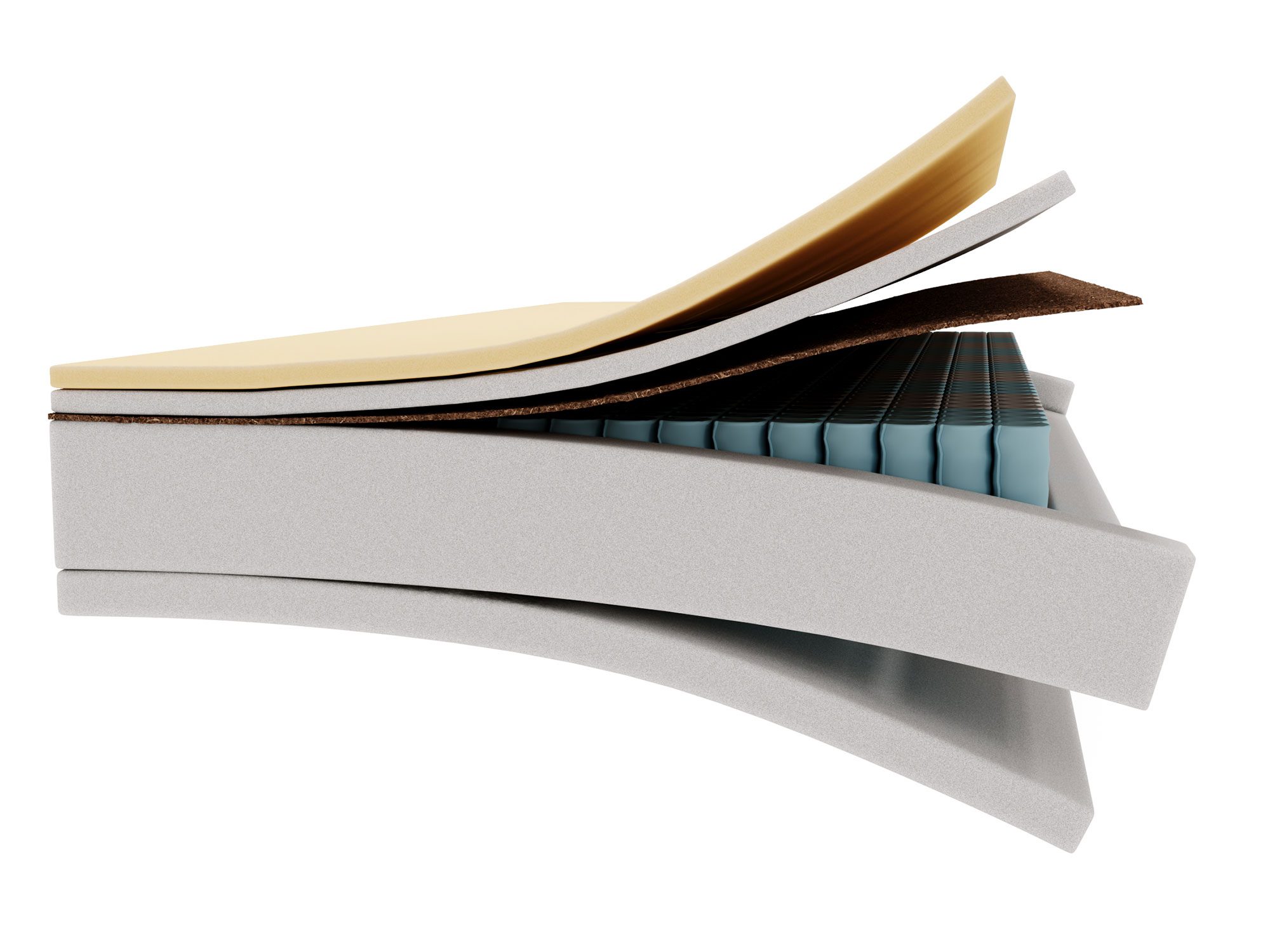 Przekrój materaca z pianką, lateksem i warstwą komfortową