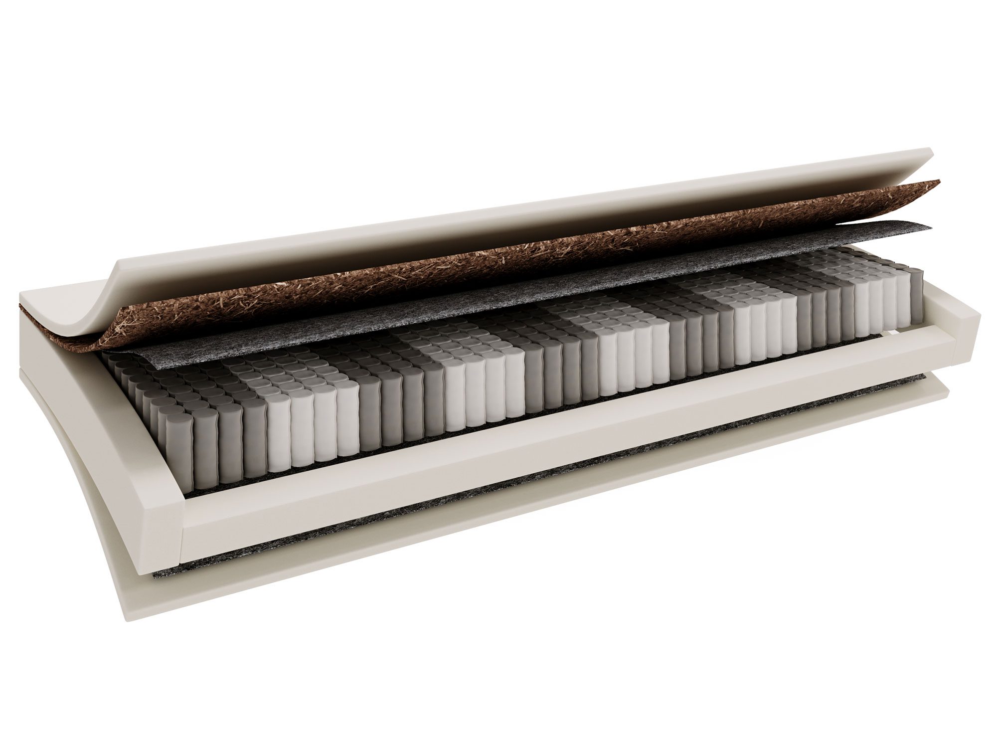 Eksplodowany widok materaca z warstwą lateksową i kieszeniami